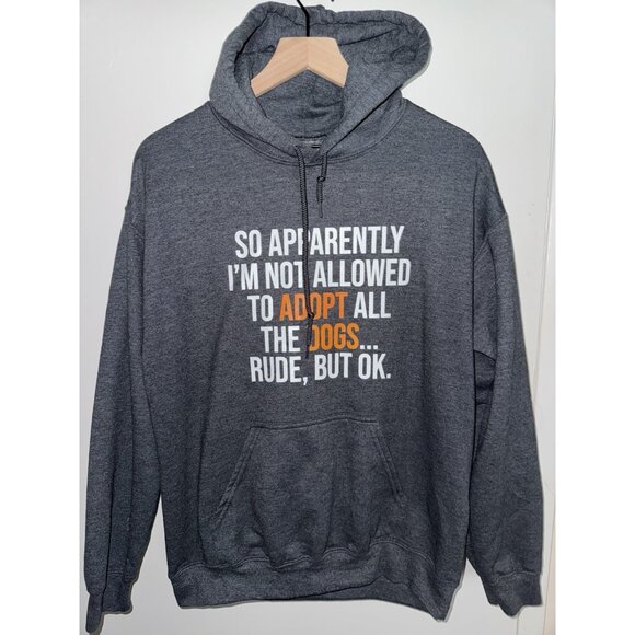 Adopt All The Dogs Hoodie Women’s Size Medium Dark Grey Pullover Sweatshirt - Picture 1 of 5